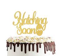 Hatching Soon Pregnancy Cake Topper Double Sided Gold Glitter Farm Themed Dinosaur Baby Shower Party Decorations