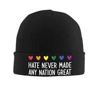 Hate Never Made Any Nation Great Men Women Fisherman Beanie Breathable Knit Hat Thick Beanie Hat for Mountaineering Running Everyday