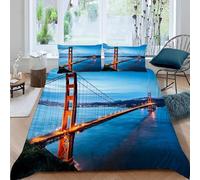 HATEGE 3D Golden Gate Bridge Single Duvet Cover Set, United States of America Bedding Set, Soft Microfibre Golden Gate Bridge Quilt Cover 135x200 cm and 2 Pillowcases 50x75 cm EA1360