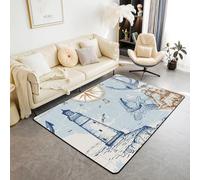 HATEGE 3D Nautical Theme Rug 60 x 120 cm for Living Room, Lighthouse Area Rugs Nautical Theme Fluffy Carpet Runner for Bedroom or Hallway,Non Slip Mats WS3285
