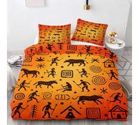 HATEGE African Tribe Queen Size Duvet Cover Set Reversible 3D African Animals Lightweight Bedding Sets Soft Microfibre Quilt Cover 230x220 cm with 2 Pillowcases 1733-AET
