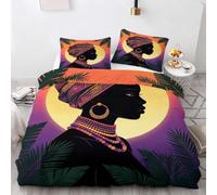 HATEGE African Woman Queen Size Duvet Cover Set Reversible 3D African Pattern Lightweight Bedding Sets Soft Microfibre Quilt Cover 230x220 cm with 2 Pillowcases 1709-AET