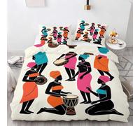 HATEGE African Woman Queen Size Duvet Cover Set Reversible 3D African Pattern Lightweight Bedding Sets Soft Microfibre Quilt Cover 230x220 cm with 2 Pillowcases 1845-AET