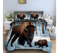 HATEGE American Bison Reversible Double Duvet Cover 3D Winter Lightweight Bedding Sets Soft Microfibre Quilt Cover 155x220 cm with 2 Pillowcases 8402-ABC