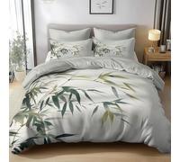 HATEGE Bamboo Queen Size Duvet Cover Set Reversible, 3D Bamboo Leaves Lightweight Bedding Sets Soft Microfibre Quilt Cover 220x220 cm with 2 Pillowcases 4805-ABC