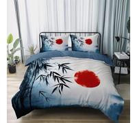 HATEGE Bamboo Reversible Double Duvet Cover, 3D Japanese Theme Lightweight Bedding Sets Soft Microfibre Quilt Cover 200x200 cm with 2 Pillowcases 6188-ABC