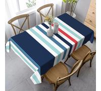HATEGE Blue Stripe Table Cloth Wipe Clean Red Striped Wipeable Tablecloths Rectangular White Stripes Tablecloth 140 x 200 cm Polyester 3D Table Cover for Party Dining Decorations A-5444