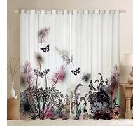 HATEGE Butterfly Curtains for Bedroom 54 Drop 3D Printed Feather Flower Blackout Curtains Soft Thermal Insulated Eyelet Curtain for Living Room, 2 Panels 46x54 Inch (WxL)