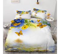 HATEGE Butterfly Single Duvet Cover Set Reversible, 3D Flowers Lightweight Bedding Sets Soft Microfibre Quilt Cover 135x200 cm with 2 Pillowcases 2858-ABC