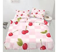 HATEGE Cherry king Size Duvet Cover Sets Reversible, 3D Girl Lightweight Bedding Sets Soft Microfibre Quilt Cover 240x220 cm with 2 Pillowcases 6071-ABC