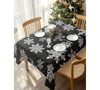 HATEGE Christmas Table Cloth Wipe Clean Black Gradient Wipeable Tablecloths Rectangular Snowflakes Tablecloth 140 x 200 cm Polyester 3D Table Cover for Party Dining Decorations A-1663