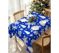 HATEGE Christmas Table Cloth Wipe Clean Blue Wipeable Tablecloths Rectangular Snowflakes Tablecloth 140 x 180 cm Polyester 3D Table Cover for Party Dining Decorations A-1554