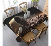 HATEGE Coffee Beans Table Cloth Wipe Clean Brown Wipeable Tablecloths Square Black Tablecloth 150 x 150 cm Polyester 3D Table Cover for Party Dining Decorations A-5231