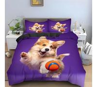 HATEGE Corgi Queen Size Duvet Cover Set Reversible 3D Interesting Lightweight Bedding Sets Soft Microfibre Quilt Cover 220x220 cm with 2 Pillowcases 8380-ABC