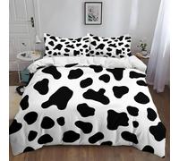 HATEGE Cow Print Queen Size Duvet Cover Set Reversible, 3D Cowhide Lightweight Bedding Sets Soft Microfibre Quilt Cover 220x220 cm with 2 Pillowcases 5109-ABC