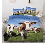 HATEGE Cow Single Duvet Cover Set Reversible, 3D Farm Animals Lightweight Bedding Sets Soft Microfibre Quilt Cover 135x200 cm with 2 Pillowcases 2594-ABC