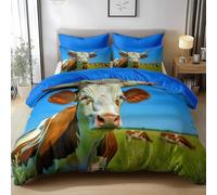 HATEGE Cow Single Duvet Cover Set Reversible, 3D Farm Animals Lightweight Bedding Sets Soft Microfibre Quilt Cover 135x200 cm with 2 Pillowcases 4434-ABC