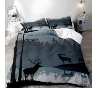 HATEGE Deer Super king Size Duvet Cover Sets Reversible 3D Elk Lightweight Bedding Sets Soft Microfibre Quilt Cover 260x220 cm with 2 Pillowcases 416-ABCD
