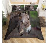 HATEGE Donkey king Size Duvet Cover Sets Reversible 3D Donkey Lightweight Bedding Sets Soft Microfibre Quilt Cover 240x220 cm with 2 Pillowcases 1303-ABCD