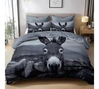 HATEGE Donkey Reversible Double Duvet Cover, 3D Donkey Lightweight Bedding Sets Soft Microfibre Quilt Cover 155x220 cm with 2 Pillowcases 6243-ABC