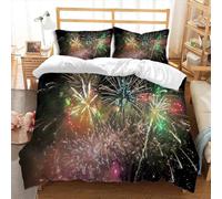 HATEGE Fireworks Single Duvet Cover Set Soft Cozy Microfiber 3d Print Fireworks Bedding Single Fireworks Quilt Cover 135x200 cm with 2 Pillowcases with Zipper D2046