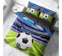 HATEGE Football Reversible Double Duvet Cover, 3D Football Field Lightweight Bedding Sets Soft Microfibre Quilt Cover 200x200 cm with 2 Pillowcases 2828-ABC