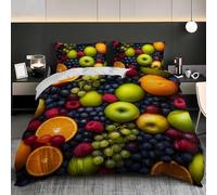 HATEGE Fruit Single Duvet Cover Set Reversible 3D Teenager Lightweight Bedding Sets Soft Microfibre Quilt Cover 135x200 cm with 2 Pillowcases 8393-ABC