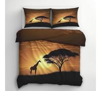 HATEGE Giraffe king Size Duvet Cover Sets Reversible, 3D African Animals Lightweight Bedding Sets Soft Microfibre Quilt Cover 230x220 cm with 2 Pillowcases 1702-ABC