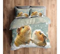 HATEGE Guinea Pig Reversible Double Duvet Cover 3D Cute Guinea Pig Lightweight Bedding Sets Soft Microfibre Quilt Cover 200x200 cm with 2 Pillowcases 1884-ABCD