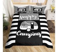 HATEGE Happy Camping Duvet Cover Double Soft Cozy Microfiber 3d Print Camper Van Bedding Sets Holiday Travel Quilt Cover 200x200 cm with 2 Pillowcases with Zipper