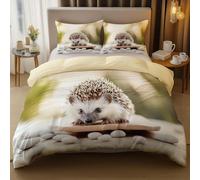 HATEGE Hedgehog Reversible Double Duvet Cover, 3D Cute Animals Lightweight Bedding Sets Soft Microfibre Quilt Cover 155x220 cm with 2 Pillowcases 5451-ABC