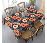 HATEGE Hibiscus Flower Table Cloth Wipe Clean Palm Leaves Wipeable Tablecloths Rectangular Tropical Tablecloth 140 x 240 cm Polyester 3D Table Cover for Party Dining Decorations A-0788