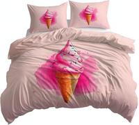 HATEGE Ice Cream Super king Size Duvet Cover Sets Reversible, 3D Pink Lightweight Bedding Sets Soft Microfibre Quilt Cover 260x220 cm with 2 Pillowcases 5664-ABC