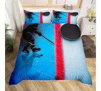 HATEGE Ice Hockey Queen Size Duvet Cover Set Reversible 3D Hockey Lightweight Bedding Sets Soft Microfibre Quilt Cover 220x220 cm with 2 Pillowcases 1973-ABCD