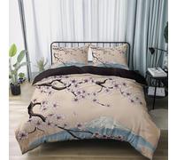 HATEGE Japanese Cherry Blossoms Single Duvet Cover Set Reversible, 3D Japan Lightweight Bedding Sets Soft Microfibre Quilt Cover 135x200 cm with 2 Pillowcases 5818-ABC