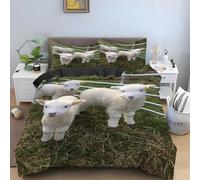 HATEGE Lamb Single Duvet Cover Set Reversible 3D Cute Animals Lightweight Bedding Sets Soft Microfibre Quilt Cover 135x200 cm with 2 Pillowcases 8729-ABC