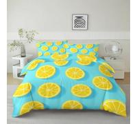 HATEGE Lemon Reversible Double Duvet Cover 3D Orange Lightweight Bedding Sets Soft Microfibre Quilt Cover 200x200 cm with 2 Pillowcases 1900-ABCD