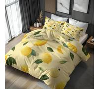 HATEGE Lemon Reversible Double Duvet Cover, 3D Yellow Lightweight Bedding Sets Soft Microfibre Quilt Cover 155x220 cm with 2 Pillowcases 6259-ABC