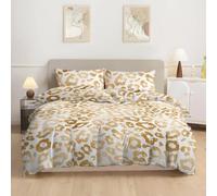 HATEGE Leopard Print king Size Duvet Cover Sets Reversible 3D Gold Lightweight Bedding Sets Soft Microfibre Quilt Cover 240x220 cm with 2 Pillowcases 999-AET
