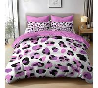 HATEGE Leopard Print Reversible Double Duvet Cover, 3D Purple Lightweight Bedding Sets Soft Microfibre Quilt Cover 200x200 cm with 2 Pillowcases 5460-ABC