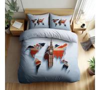 HATEGE London Reversible Double Duvet Cover, 3D London Map Lightweight Bedding Sets Soft Microfibre Quilt Cover 155x220 cm with 2 Pillowcases 6651-ABC