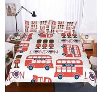 HATEGE London Single Duvet Cover Set Soft Cozy Microfiber 3d Print The Bus Bedding Single London Quilt Cover 135x200 cm with 2 Pillowcases with Zipper H1186