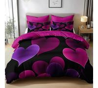 HATEGE Love Super king Size Duvet Cover Sets Reversible, 3D Purple Lightweight Bedding Sets Soft Microfibre Quilt Cover 260x220 cm with 2 Pillowcases 5704-ABC