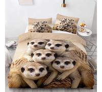 HATEGE Meerkat Queen Size Duvet Cover Set Reversible 3D African Animals Lightweight Bedding Sets Soft Microfibre Quilt Cover 230x220 cm with 2 Pillowcases 1885-AET