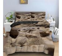 HATEGE Meerkat Reversible Double Duvet Cover 3D Meerkat Lightweight Bedding Sets Soft Microfibre Quilt Cover 155x220 cm with 2 Pillowcases 8242-ABC