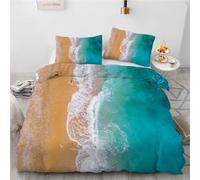 HATEGE Ocean Super king Size Duvet Cover Sets Reversible, 3D Beach Lightweight Bedding Sets Soft Microfibre Quilt Cover 260x220 cm with 2 Pillowcases 2672-ABC
