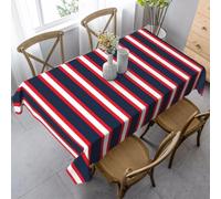 HATEGE Red Striped Table Cloth Wipe Clean Dark Blue Stripe Wipeable Tablecloths Rectangular White Stripes Tablecloth 140 x 260 cm Polyester 3D Table Cover for Party Dining Decorations A-6646