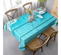 HATEGE Sea Theme Table Cloth Wipe Clean Blue Wooden Wipeable Tablecloths Rectangular Nautical Theme Tablecloth 150 x 220 cm Polyester 3D Table Cover for Party Dining Decorations A-4980