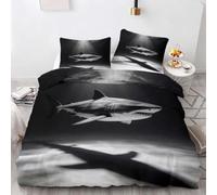 HATEGE Shark Super king Size Duvet Cover Sets Reversible 3D Marine Theme Lightweight Bedding Sets Soft Microfibre Quilt Cover 290x235 cm with 2 Pillowcases 1864-AET