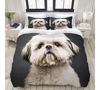 HATEGE Shih Tzu Duvet Cover Double Soft Cozy Microfiber 3d Print Dog Bedding Sets Animal Quilt Cover 200x200 cm with 2 Pillowcases with Zipper